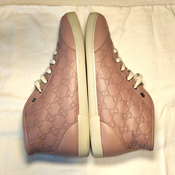 $750 Women's Gucci Leather High Top Sneakers Guccissima Nude Pink Sz 39.5 - Picture 4 of 10
